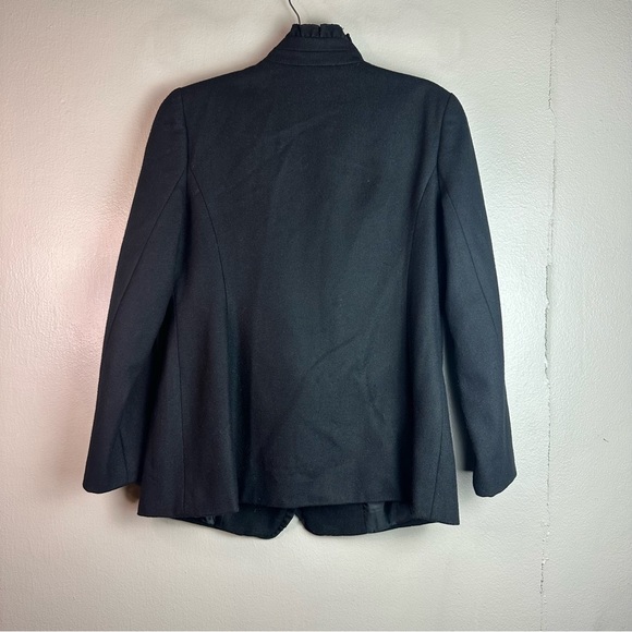 Ann Taylor Petite Black Double Breasted Ruffled Funnel Neck Coat/Blazer SzMP - Picture 2 of 10